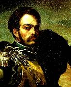 Theodore   Gericault portrait de carabinier oil on canvas